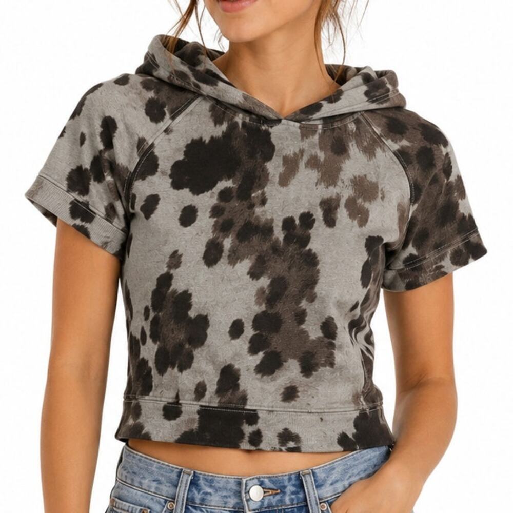 Abercrombie & Fitch Soft A&F Essentials Cow Print Cropped Hoodie Women's Large